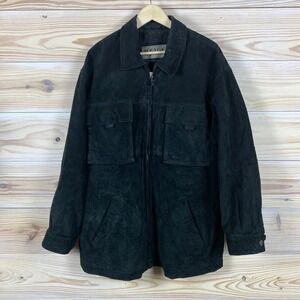 Wilsons M. Julian Jacket Mens L Black Suede Leather Zip Up Utility Field Coat